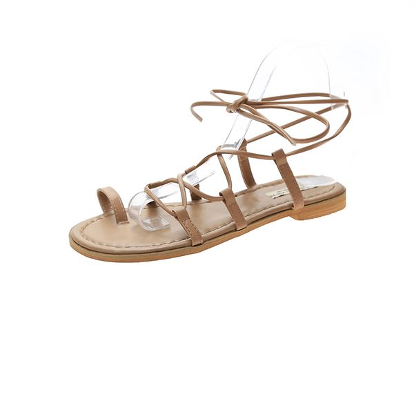 

women's sandal shoes summer pu leather ankle strap flats beach cross strap sandal shoes, Black