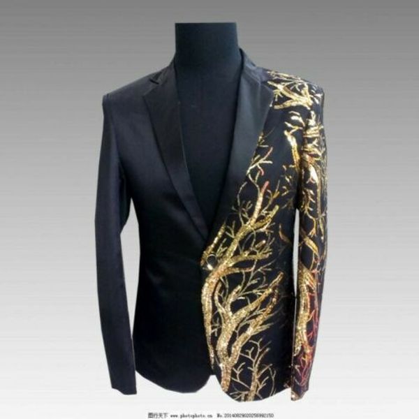 

mens sequins lapel collar one button stage shows blazers slim fit jackets coats, White;black