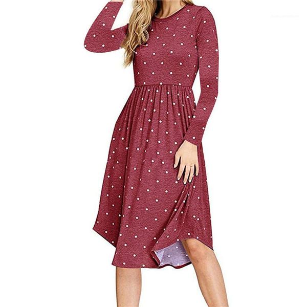 

dot womens dresses casual long sleeve ladies clothes womens knee length printed dress new designers polka, Black;gray