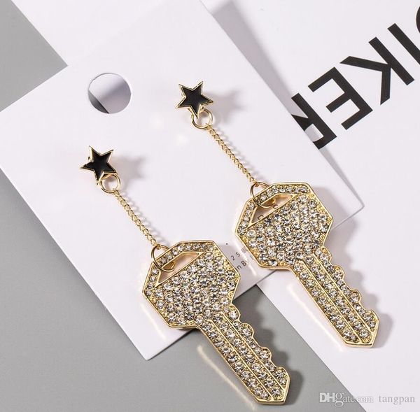 

2019 new products selling europe and america exaggerated long full diamond key earrings temperament wild face thin earrings earrings wholesa, Gray
