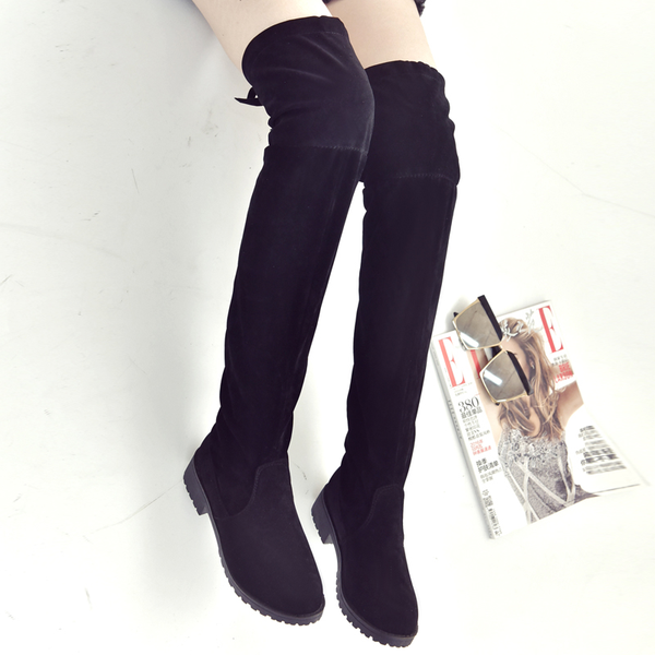 

2020 new flock leather women over the knee boots lace up high heels autumn woman shoes winter women boots, Black