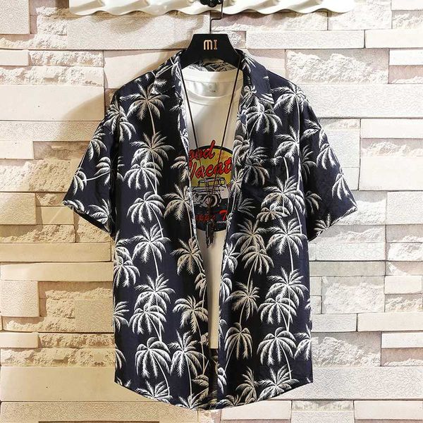 

2020 new beach shirt mens shirt colouded shirts slim fit short sleeve floral mens clothing trend plus size, White;black