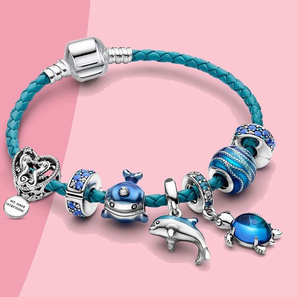 

2020 summer fashion europe new starfish sea horse charms bangle for beads fit girl ocean series jewelry chain gift, Black