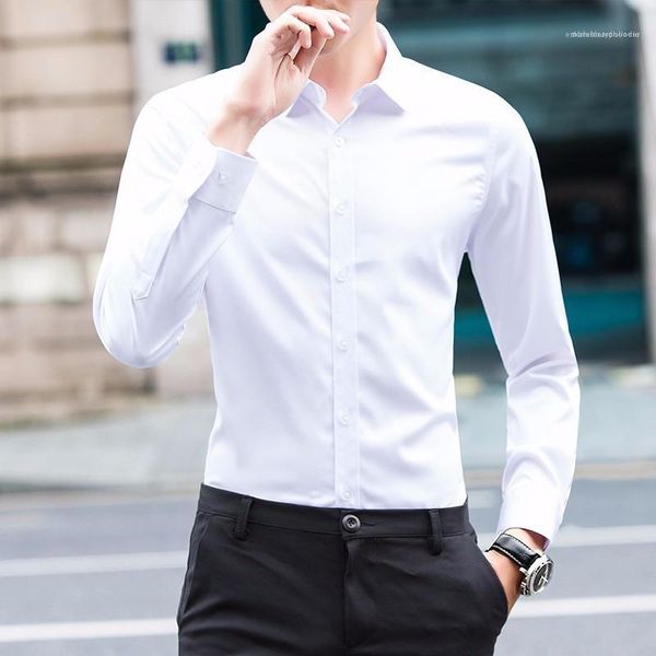 

casual slim long sleeve simple clothing male designer shirt mens business long sleeve shirt solid color, White;black