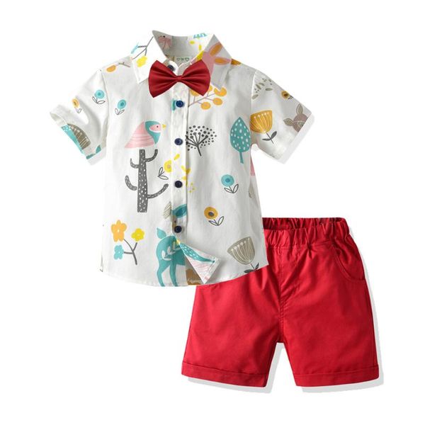 

boys clothes toddler kids cartoon summer short sleeve shirt + solid shorts 3 pieces/set 1 2 3 4 5 6 years boy clothes holiday, White