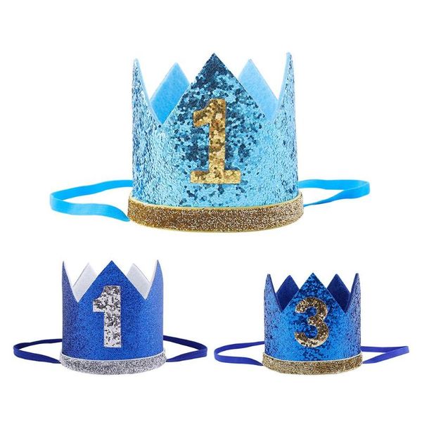 

party hats blue glitter baby birthday crown boy girl 1st hat headband decoration