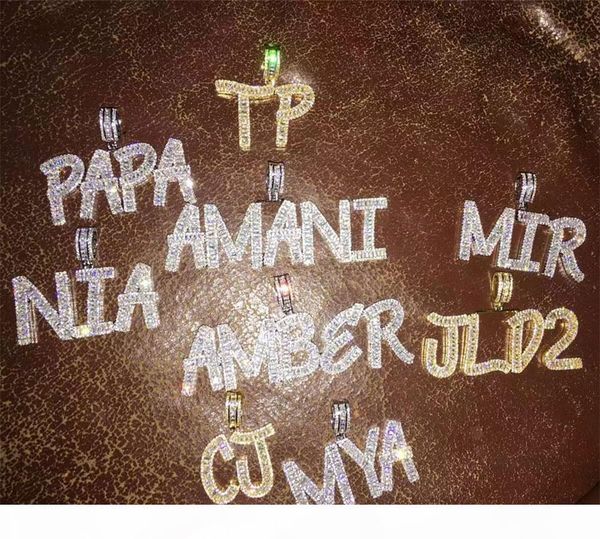 

14k custom baguette letter pendant necklace combination letters name pendant 24inch tennis necklaces zirconia hiphop jewelry, Silver