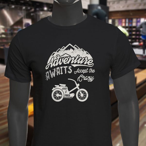 

2019 new cool tee shirt adventure awaits bikes crazy mountains cyclist men's t-shirt fashion cotton t-shirt
