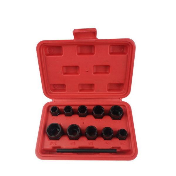 

11pcs nut bolt removers set 9-19mm locking wheel bolt nut stud extractor twist socket set threading hand tools kit with box