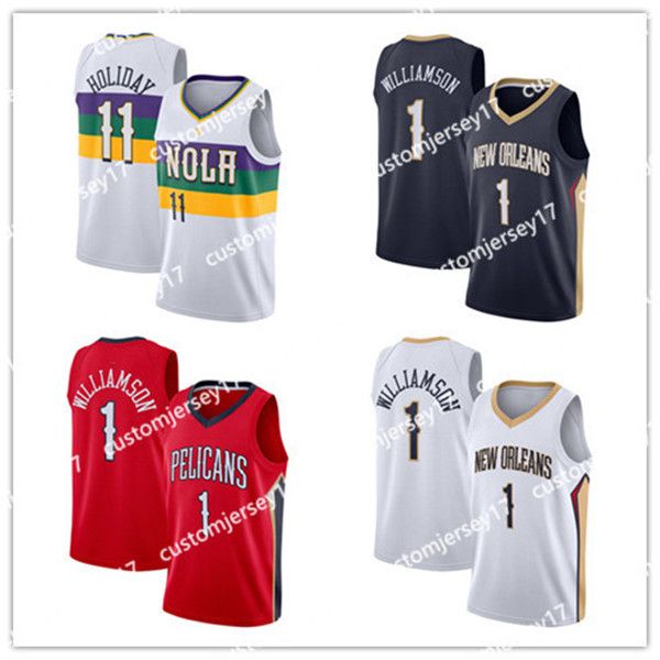 

2020 men new pelicans orleans 1 williamson 11 holiday white zion jrue edition basketball jersey city jerseys, Black