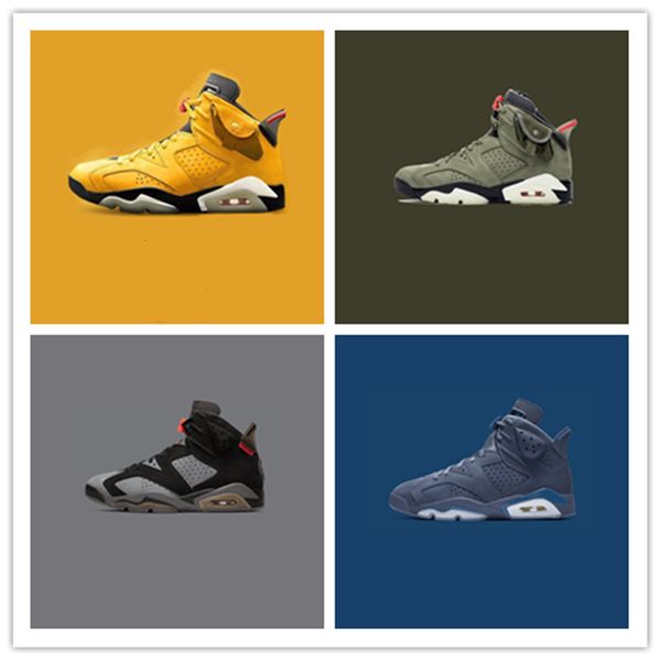 

limited travis x houston travis scotts x 6 6s mens basketball shoes cn1084-300 cactus jack wheat yellow jumpman casual shoes, Black
