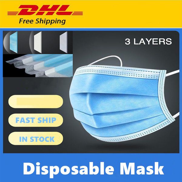 

dhl face free одноразовые судоходные пк маска 50 толстые 3-слоя пыли pm2.5 маски с earloops для салона, домащний удобная маска mascherine1