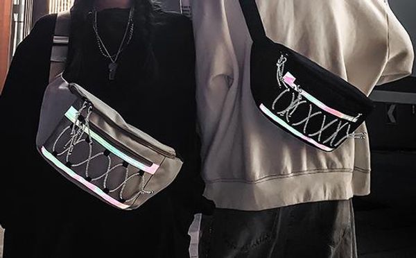 

2020 ins tooling style personality reflective rope waist bag chest bag port style street beat messenger bag