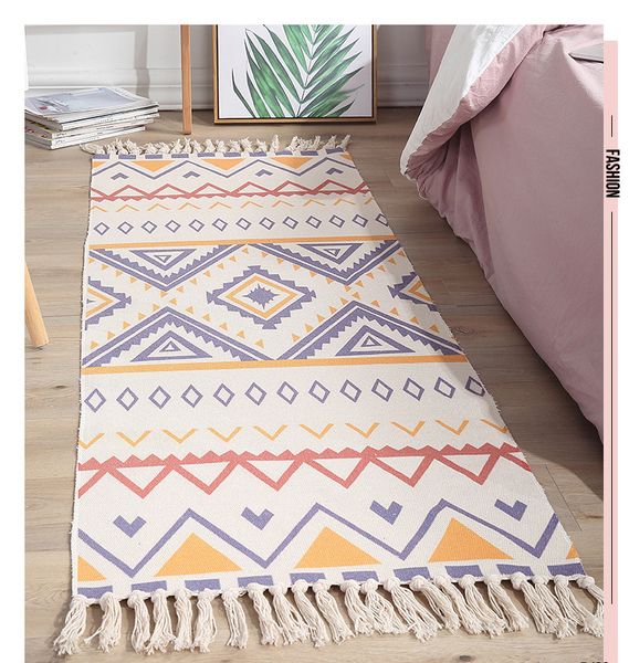 

ethnic style cotton and linen floor mats retro plain geometric tapestry handmade carpet study bedroom sofa cushion floor mat decoration