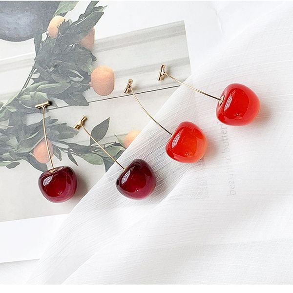 

kissme cute red&dark red acrylic vivid cherry drop earrings for women gifts gold color brass new fashion jewelry dropshipping, Silver