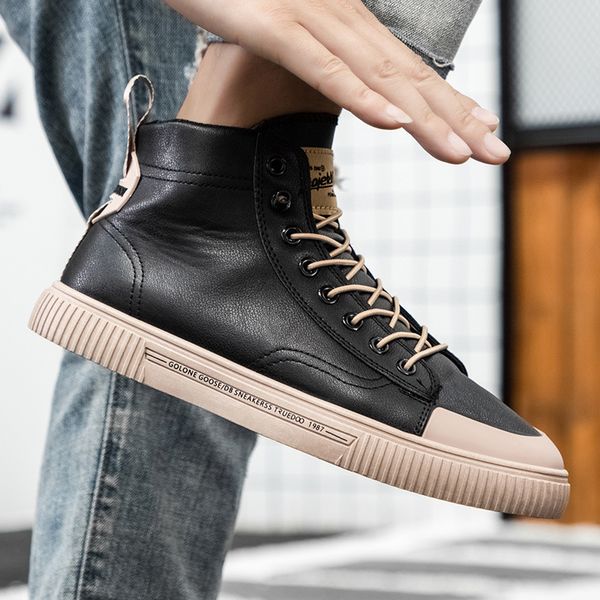 

new fashion shoes men high sneakers thick sole cool young man street black white shoes brand male footwear a2764