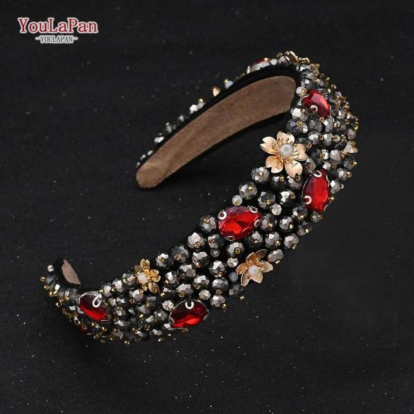 

youlapan fg10 luxurious full crystal beaded baroque headband rhinestone hairbands women tiara charming hair accessories, Golden;silver