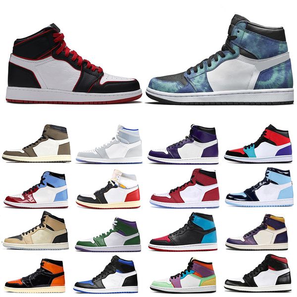 

discount new racer blue tie dye fearless 1 1s travis scotts basketball shoes court purple obsidian bred toe chicago unc mens trainer sneaker