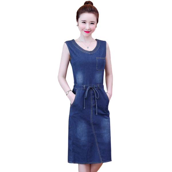 

casual dresses plus size 5xl women denim dress spring spaghetti vest jeans female loose sleeveless long sundress 216, Black;gray