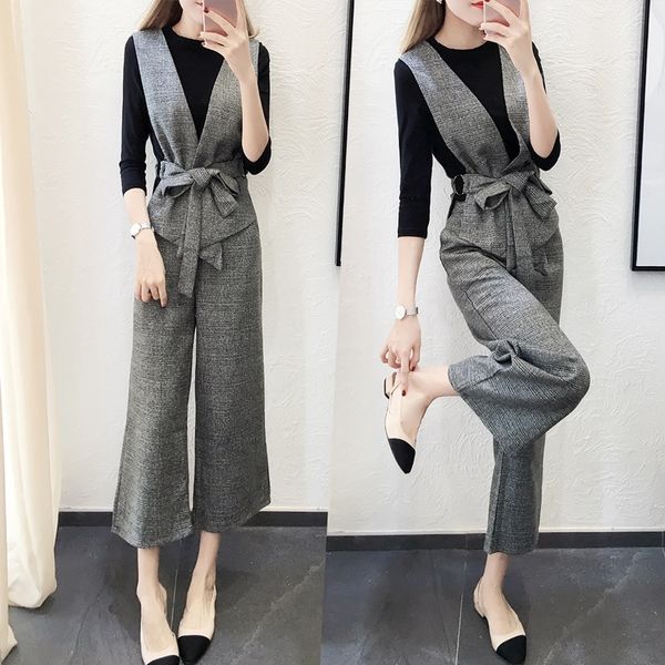 

early wide leg fashion early autumn two-piece suit 2019 autumn new pants temperament wide leg pants three-piece suit women's western nr, Gray