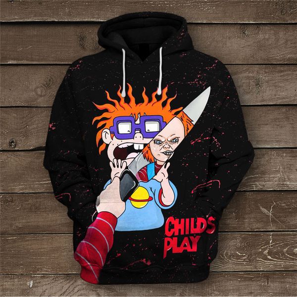 

2019 new sweatshirt customize movie chucky 3d printing hoodies fashion hooded pullovers men's clothing drop shipping, Black