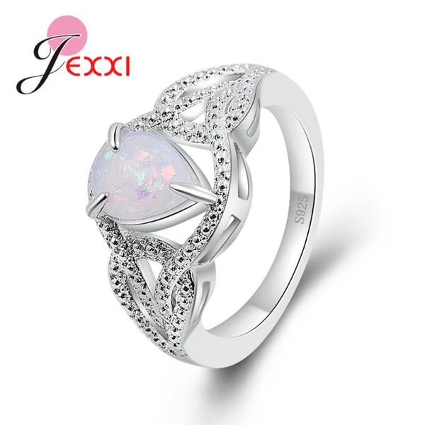 

fashion water shape pattern opal rings for charming women lovers real 925 sterling silver crystal accessories selling, Golden;silver