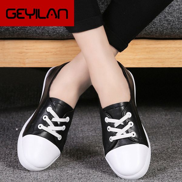 

повседневная женщины квартиры обувь кожа женщин кроссовки узелок дамы черный белый женские туфли zapatillas plataforma mujer, Black