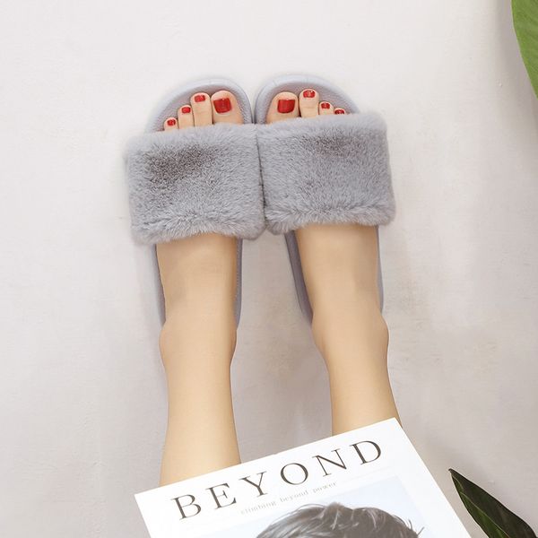 

2020 autumn and winter new style plush slippers women's outerwear ju jia wang red ins-style comfortable non-slip a- line warm co, Black