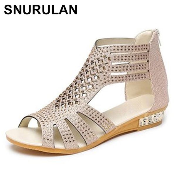 

snurulan new women gladiator sandals low heel summer casual open toe wedge platform height increasing thick ladies big size shoe, Black