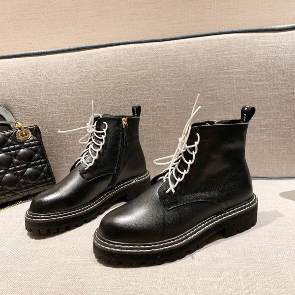 

british style women shoes motorcycle martin boots same style of star ventilation short boots high heel and thick sole simplicity wholesale, Black