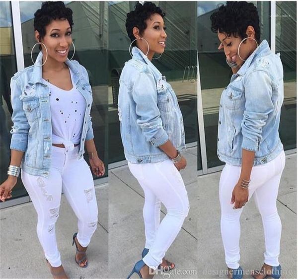 

fashion female coat casual spring women outwear womens hole pocket jeans jackets plus size long sleeve, Black;brown