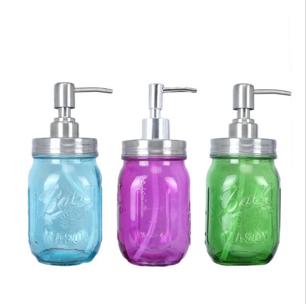

mason bottle liquid soap dispenser pump glass jar lotion bathroom storage bottles stainless steel lid countertool seashipping lsk805