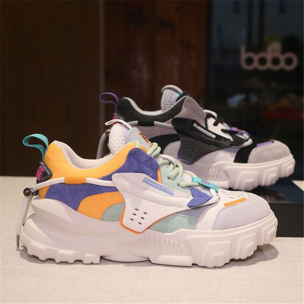 

2020 new casual fashion woman vulcanize shoe leather mesh light run footwear sneakers women chunky movement autumn women's shoes, Black