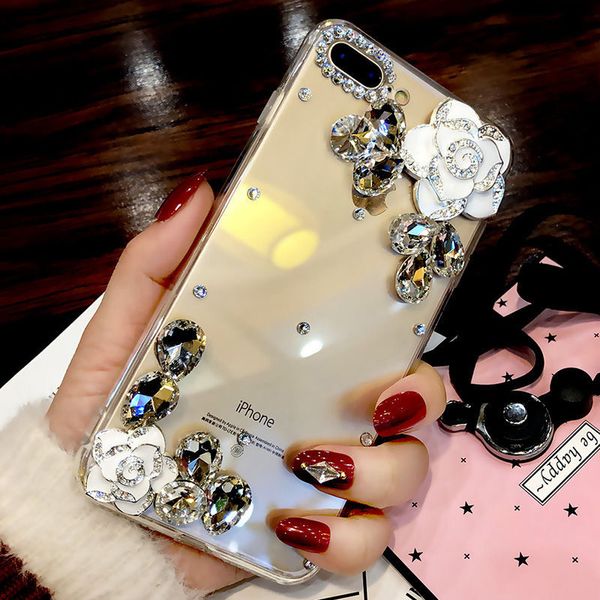 

популярная игристых для iphone 11 про макс х хт хз макс 6 7 8 плюс случай моды горный хрусталь кристалл алмаза цветок камелии прозрачный кор