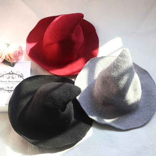 

1 piece modern halloween witch hat woolen women lady made from fashionable sheep wool halloween party hat festival party, Blue;gray