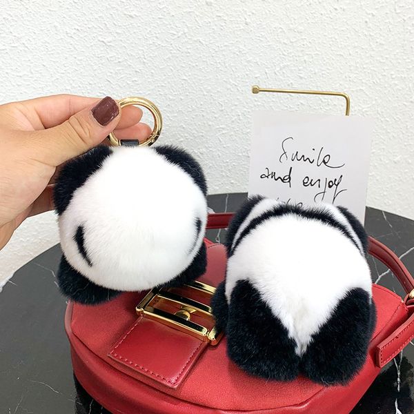 

keychains 12cm fur keychain panda toy keyring for women pom bag charm phone pendant metal ring car key ornaments, Silver