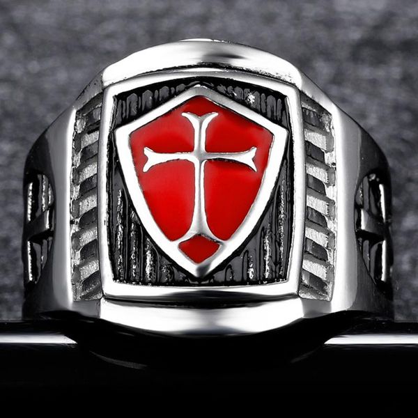 

vintage man templar drops cross rings knights templars red and black cross for men signet stainless steel knights ring, Golden;silver