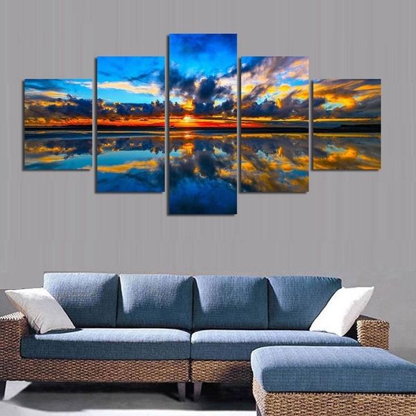 

главная декор холст живопись плакат стены искусства 5 панель морской закат сумерки пейзаж современные hd гостиная printed фотографии (no fra