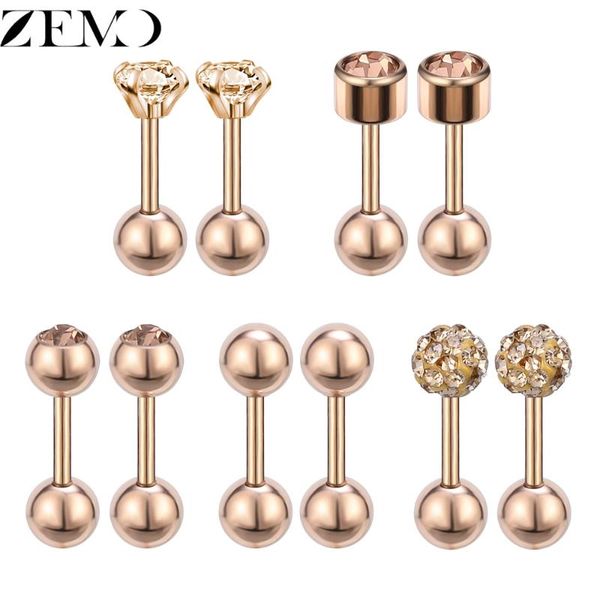 

stud zemo 5 pair/lot luxury rose gold studs earrings for women ball earring shinning crystal ear piercing cartilage jewelry accessory, Golden;silver