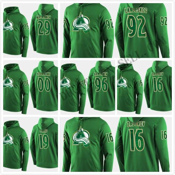 

colorado avalanche custom st. patricks day hoodies jersey 96 mikko rantanen 19 joe sakic 29 nathan mackinnon 92 gabriel landeskog maroon, Black;red