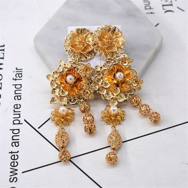 

bohemia flora pattern lady earrings fashion gold designer brand pendant earring holiday beach brief women earrings, Golden
