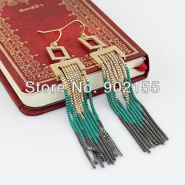 

2014 fashion design tassel chains long drop earrings for women, Silver
