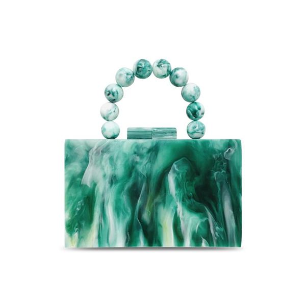 

acrylic box evening clutch bag women luxury stone pattern beaded hard tote handbag ladies designer green party purse dinner new