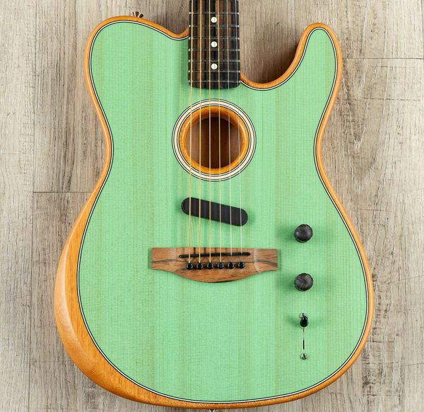 Custom Shop Acoust Sonic Satin Verde Guitarra Elétrica Poliéster Acabamento Fosco Cetim, Top Spurce, Dot Inlay, Hardware Preto