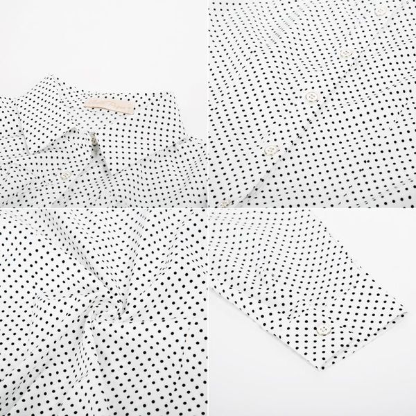 

casual shirts women clothes polka dots shirt vintage long sleeve square collar curved hem summer autumn office work, White