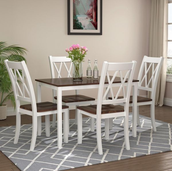 

fast 5-piece dining table set home kitchen table and chairs wood dining set (white+cherry) sh000088aak