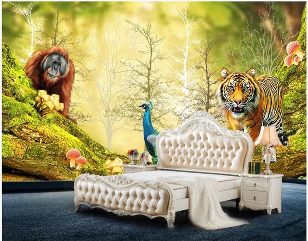 

wallpaper 3d custom p mural on the wall hd cartoon animal forest tv background home decor living room wallpaper for walls 3 d