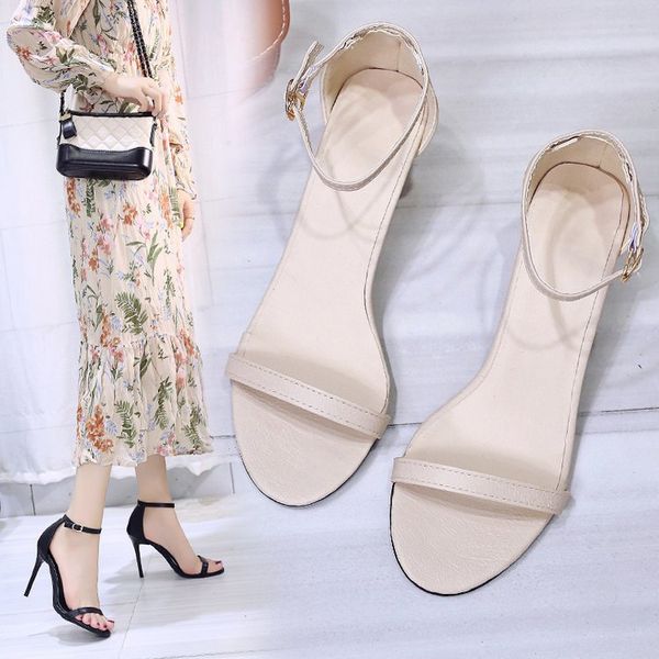 

women sandals summer shoes high heels leather peep toes buckle strap woman party shoes black sandalia new arrival