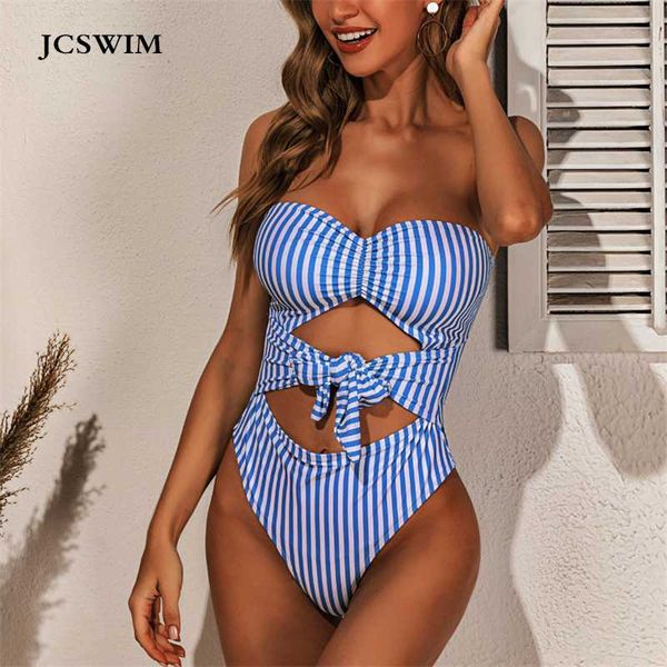 

jcswim hollow out bikini swimwear women 2020 summer striped bathing suit women one piece bandage swimsuit biquini set new, White;black