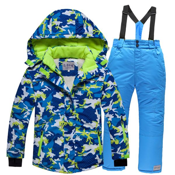 

winter warm boys clothing sets fleece sport girls snow suits camouflage jackets overalls kids clothes teenage children ourfit, White
